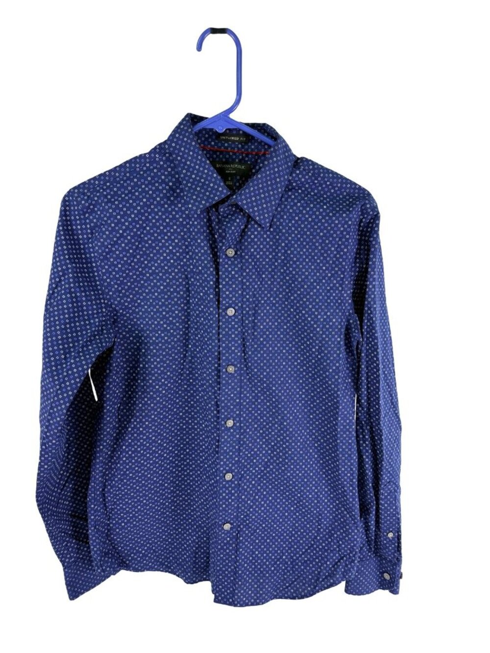 Banana Republic Men's S Untucked Fit Non-Iron Blue Geometric Button Down Shirt